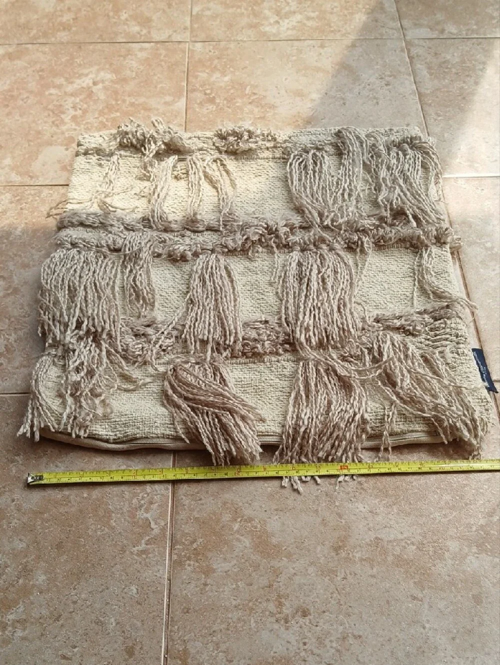 French Connection Beige Woven Textured Tassel Accent Pillow Covers